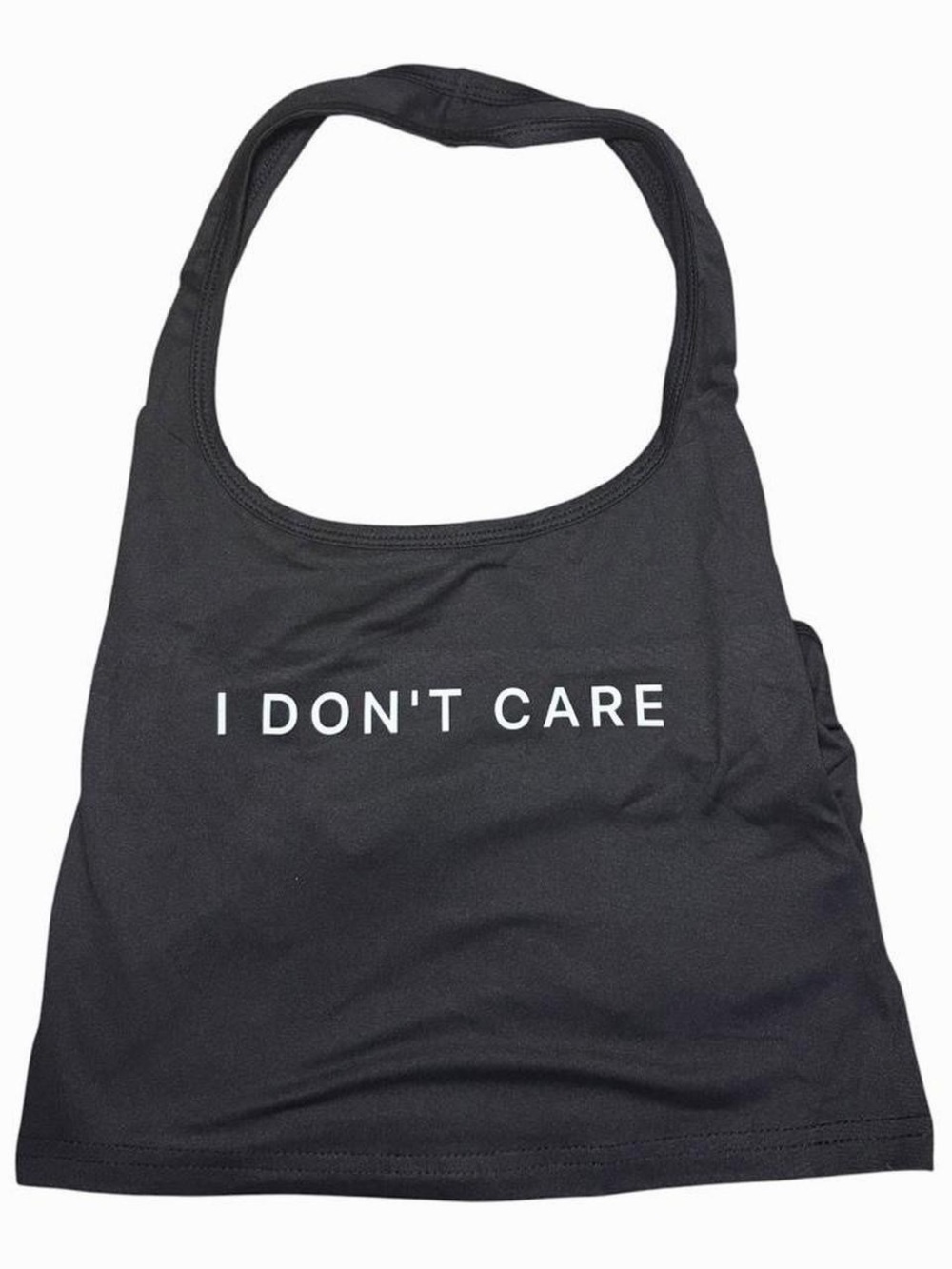 Y2K vintage halter crop top "I Don't Care" graphic black size S
Vintage Y2K